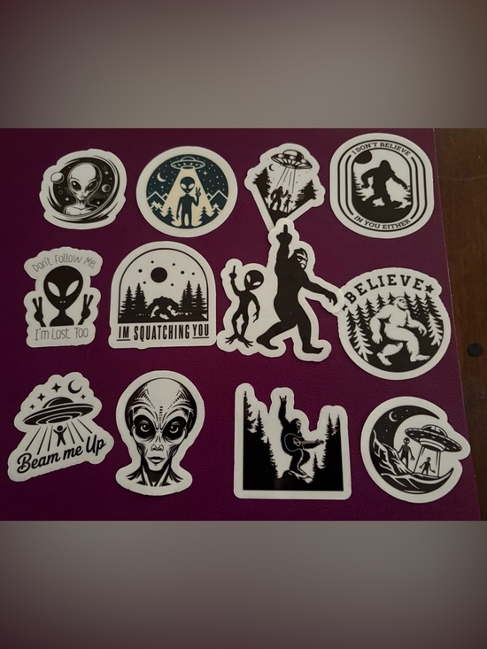 Sedg’s Sports & Collectibles Other - Bigfoot and Alien Sticker Sheet - Black & White